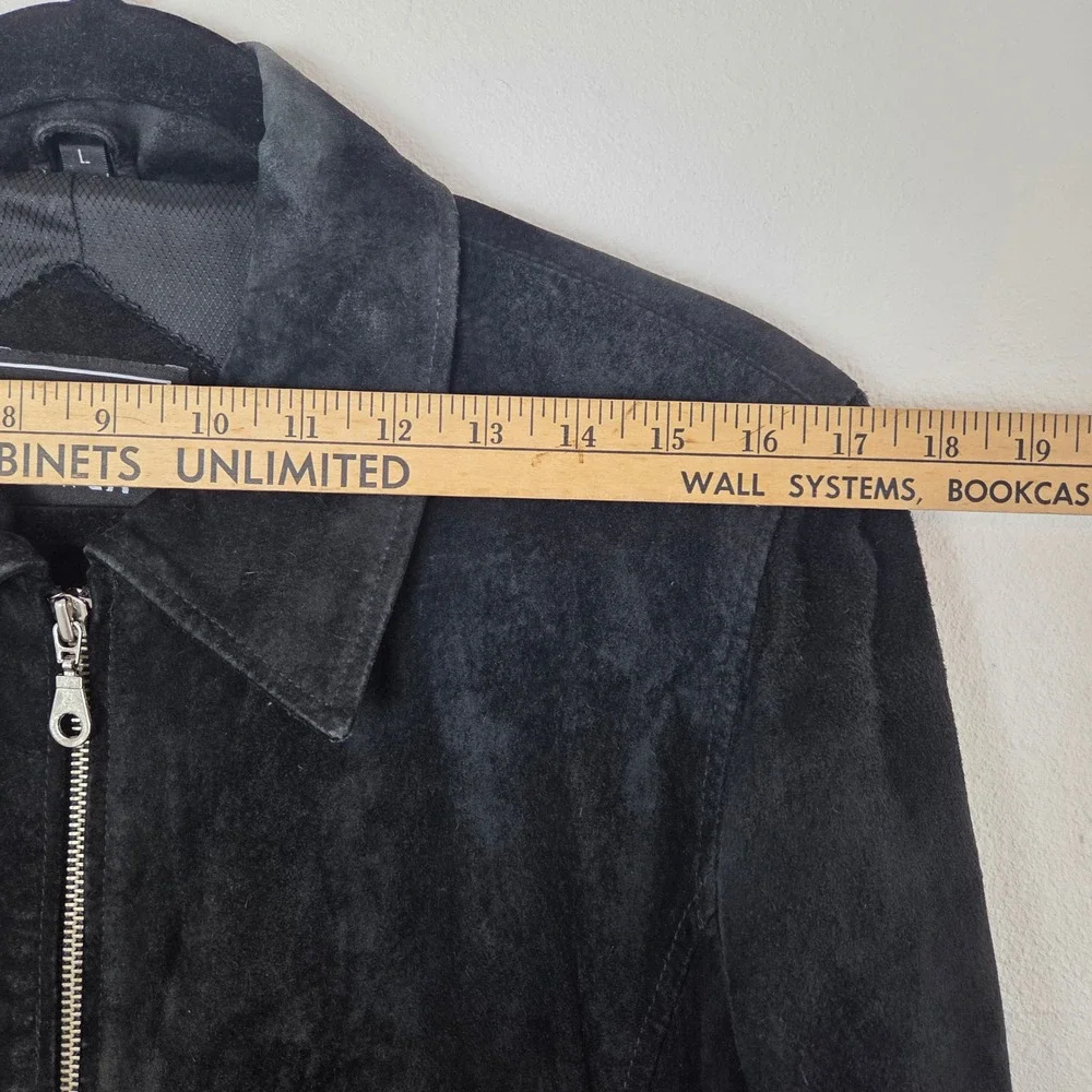 Junction West Women Black Suede Leather Jacket‎ Full Zip Minimalist Size L
